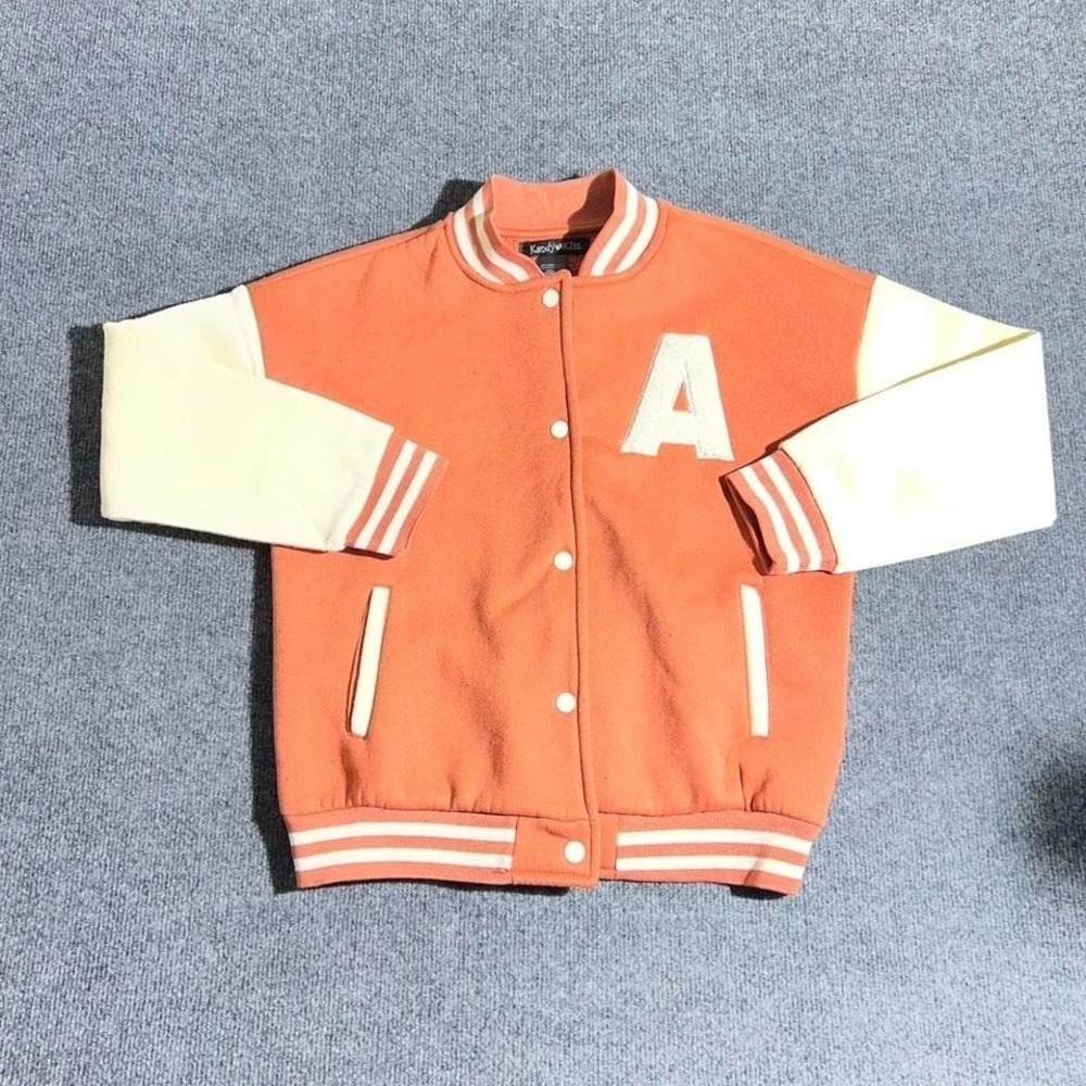 Kandy Kiss Girls Varsity Jacket Orange Cream Letterman Fleece Size L 14 K54T5314